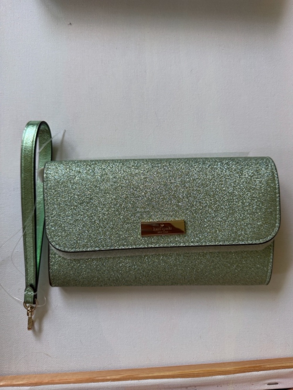 Kenzie boxed glitter medium flap phone wristlet in the color seawater - Picture 3 of 7